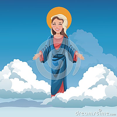 Virgin mary spiritual cloud sky bakcground Vector Illustration