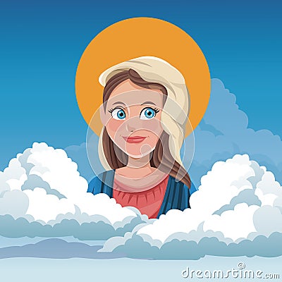 Virgin mary spiritual cloud sky bakcground Vector Illustration