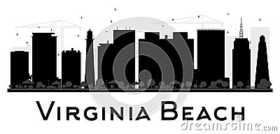 Virginia Beach City skyline black and white silhouette. Cartoon Illustration