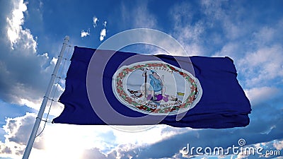 Virginia flag on a flagpole waving in the wind, blue sky background. 3d rendering Stock Photo