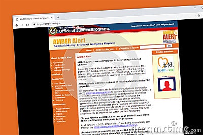 Amber Alert - United States Department of Justice missing child broadcast emergency response Editorial Stock Photo