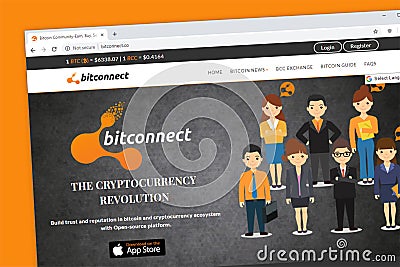 Bitconnect website homepage, an open source all in one bitcoin and crypto community platform Editorial Stock Photo