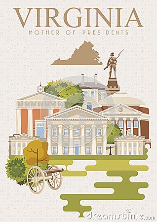 Virginia vector american poster. Vintage style Vector Illustration