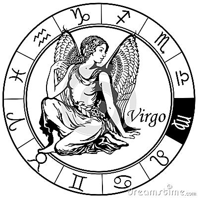 Virgo astrological zodiac sign. Black and White Vector Illustration