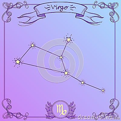 Virgo constellation on a purple background. Schematic representation of the signs of the zodiac Stock Photo