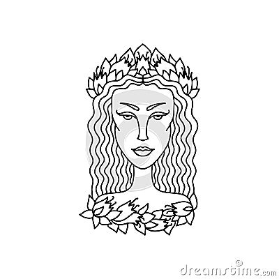 Virgo girl portrait. Zodiac sign for adult coloring book. Simple black and white vector illustration. Vector Illustration