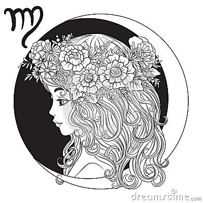 Virgo, A young beautiful girl In the form of one of the signs of Vector Illustration