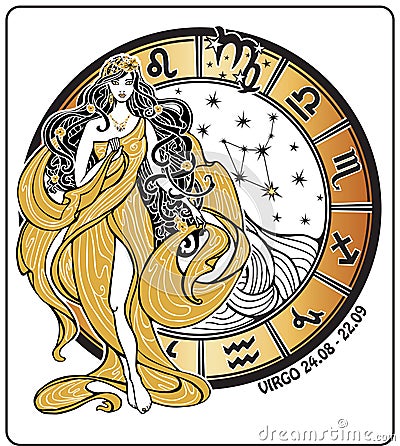 Virgo zodiac sign on Horoscope circle.Vector Vector Illustration