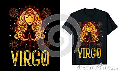 Virgo Zodiac Sign T shirt Design Vector Illustration Vector Illustration