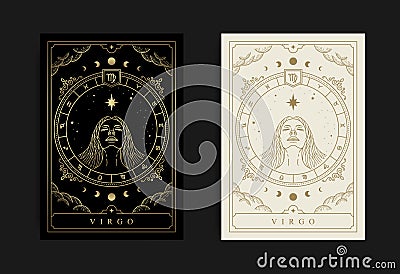 Virgo zodiac symbol with engraving, hand drawn, luxury, esoteric and boho styles. Fit for paranormal, tarot readers and Vector Illustration