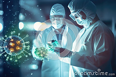 Virology Experts Analyzing Virus Particles in a Modern Medical Research Laboratory Stock Photo
