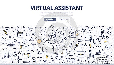 Virtual Assistant Doodle Concept Vector Illustration