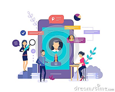 Virtual assistant help service. Online mobile assistant, virtual help service. Vector Illustration