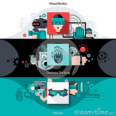 Virtual Augmented Reality Banners Vector Illustration