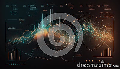 Virtual or augmented reality data visualization of financial data, graphs, stocks, trends, and progress using ai - generative ai Stock Photo