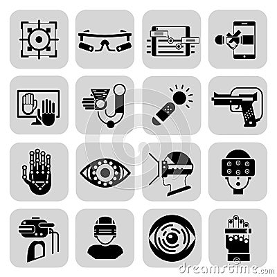Virtual Augmented Reality Icons Black Vector Illustration