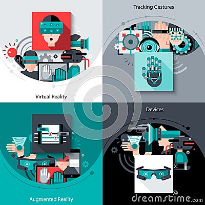 Virtual Augmented Reality Set Vector Illustration