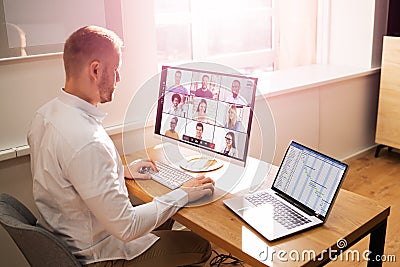Virtual Business Presentation Or Videoconferencing Stock Photo