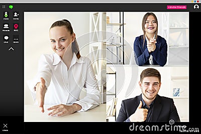 virtual chat online meeting female leader partners Stock Photo