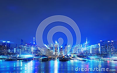 Virtual city, Abstract digital New York skyscrapers Stock Photo