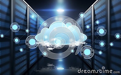 Virtual cloud hologram over futuristic server room Stock Photo