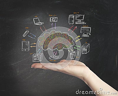 Virtual cloud network concept Stock Photo