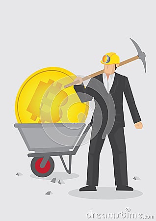 Virtual cryptocurrency mining businessman Vector Illustration