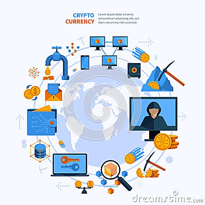 Virtual Currency Round Composition Flat Style Vector Illustration
