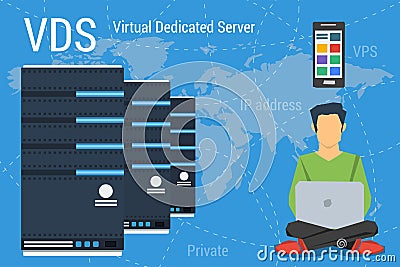 Virtual Dedicated Server on blue Stock Photo