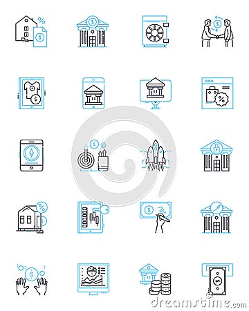 Virtual design linear icons set. Virtuality, Graphics, D, Modelling, Simulation, Visualization, Prototyping line vector Vector Illustration