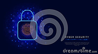 Virtual or digital data protection by biometric fingerprint scan. Cyber security concept with lock. Futuristic technology. Vector Illustration