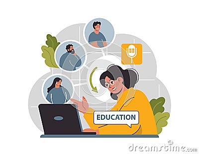 Virtual event. Online education or conference. Live stream didgital Vector Illustration