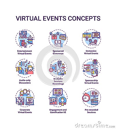 Virtual events concept icons set Vector Illustration