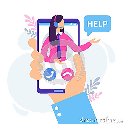 Virtual female assistant. Personal assistants service, technical support chat and personal online hotline consult vector Vector Illustration