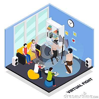 Virtual Fight Gaming Isometric Composition Vector Illustration