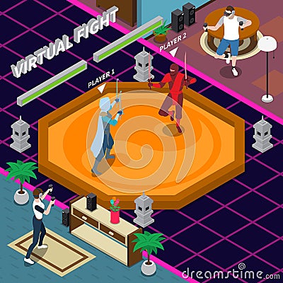 Virtual Fight Isometric Illustration Vector Illustration