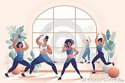 Virtual Fitness Classes cartoon illustration: Ai Generated Cartoon Illustration