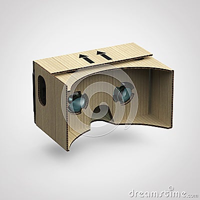 Virtual goggles eye-wear cardboard head equipment VR helmet, augmented reality device with mobile phone inside render Stock Photo