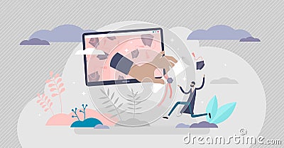 Virtual graduation ceremony concept, tiny person vector illustration Vector Illustration