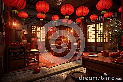 Virtual Happy Chinese New Year Escape Room Stock Photo