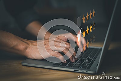 Virtual image scenario for evaluating customer satisfaction levels with device system. Stock Photo