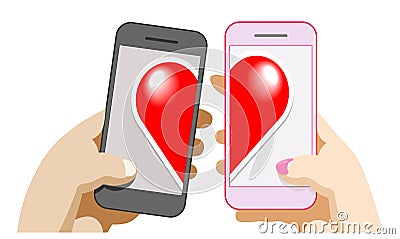 Virtual love in smartphones Vector Illustration