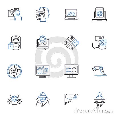 Virtual machine line icons collection. Hypervisor, Emulation, Isolation, Sandbox, Virtualization, Cloud, Host vector and Vector Illustration