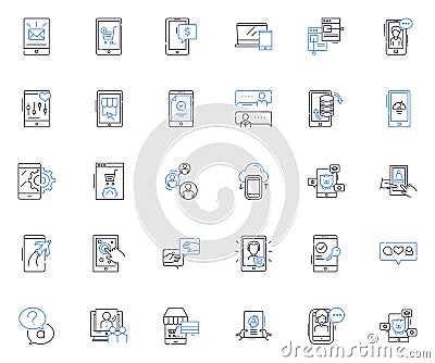 Virtual media line icons collection. Augmented, Digital, Interactive, Simulated, Virtual, Cyber, Online vector and Vector Illustration