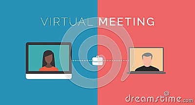 Virtual meeting concept. Computer screens with coworkers having video call Vector Illustration