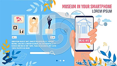 Virtual Museum in Smartphone Application Webpage Vector Illustration