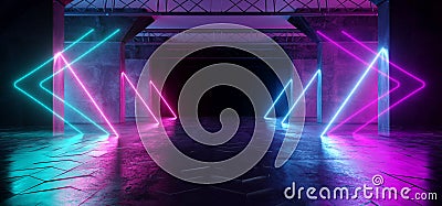 Virtual Path Sci Fi Neon Glowing Fluorescent Laser Alienship Stage Dance Lights Ultraviolet Purple Blue Pink In Dark Empty Grunge Stock Photo