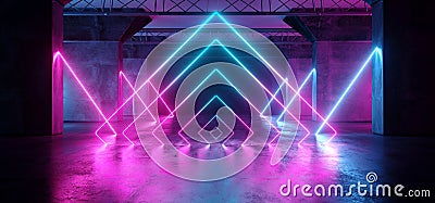 Virtual Path Sci Fi Neon Glowing Fluorescent Laser Alienship Stage Dance Lights Ultraviolet Purple Blue Pink In Dark Empty Grunge Stock Photo