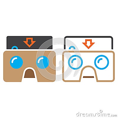 Virtual reality cardboard glasses line icon, outline and solid v Vector Illustration