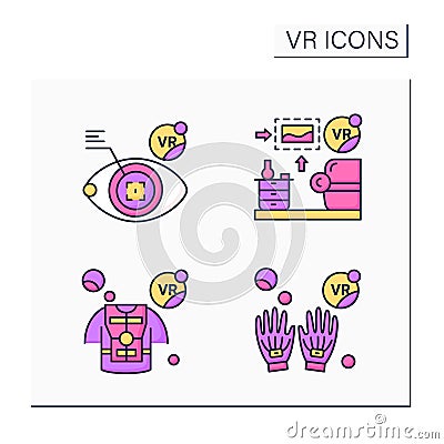Virtual reality color icons set Vector Illustration